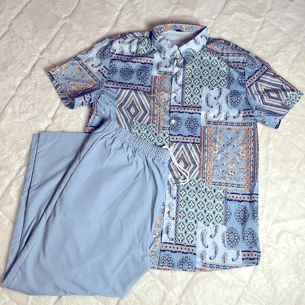 Manfinity Men's Pant's & Shirt Set Powder Blue Short Sleeve Size XXL